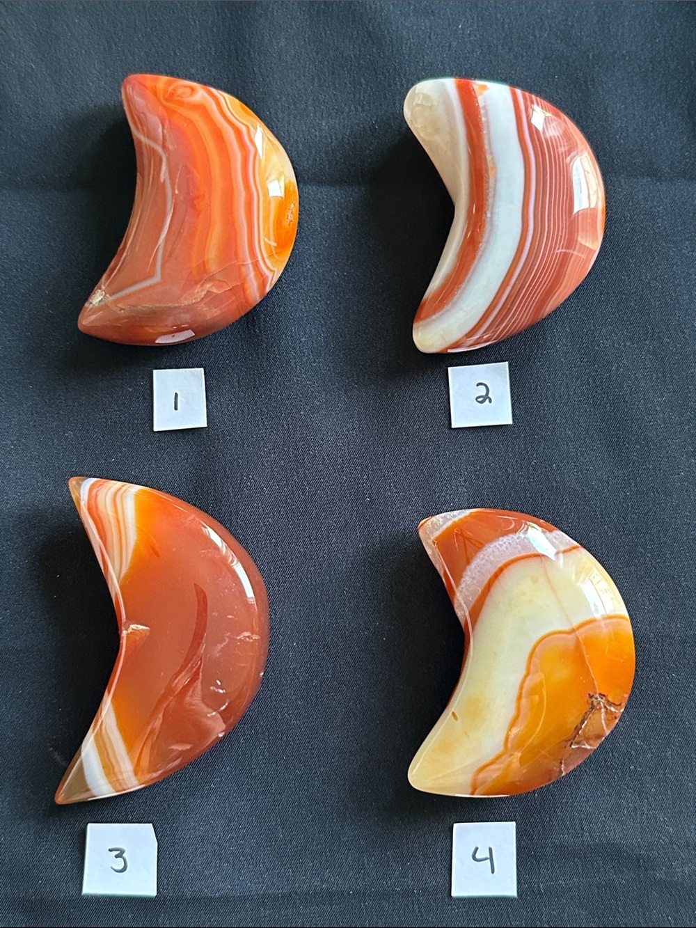 Carnelian NWOT carved crescent moon shaped genuine gemstone. Avg. appx 2-1/2”